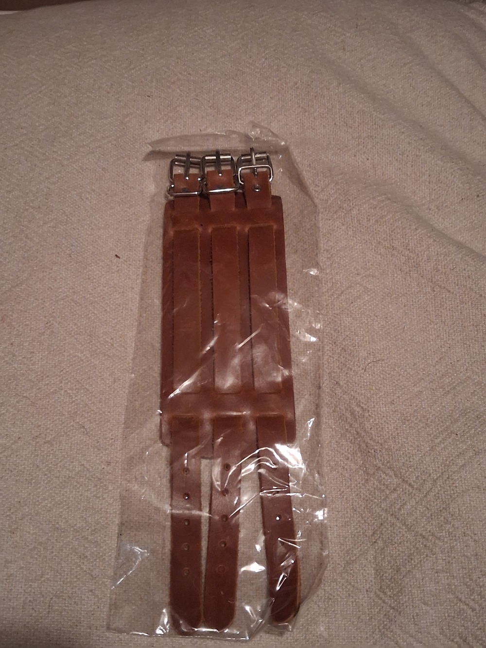 Source Unknown Brown Triple-Buckle Leather Bracelet Cuff